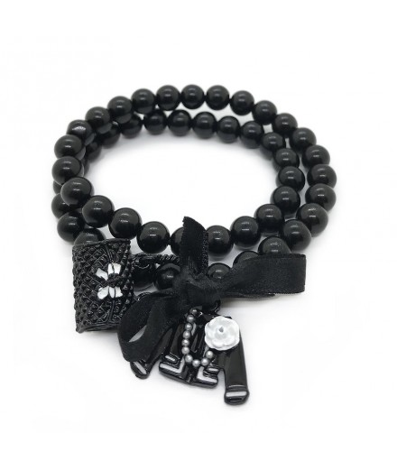 Bracelet perles couture noir